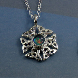 Celtic Knotwork birthstone silver pendant necklace - Opal