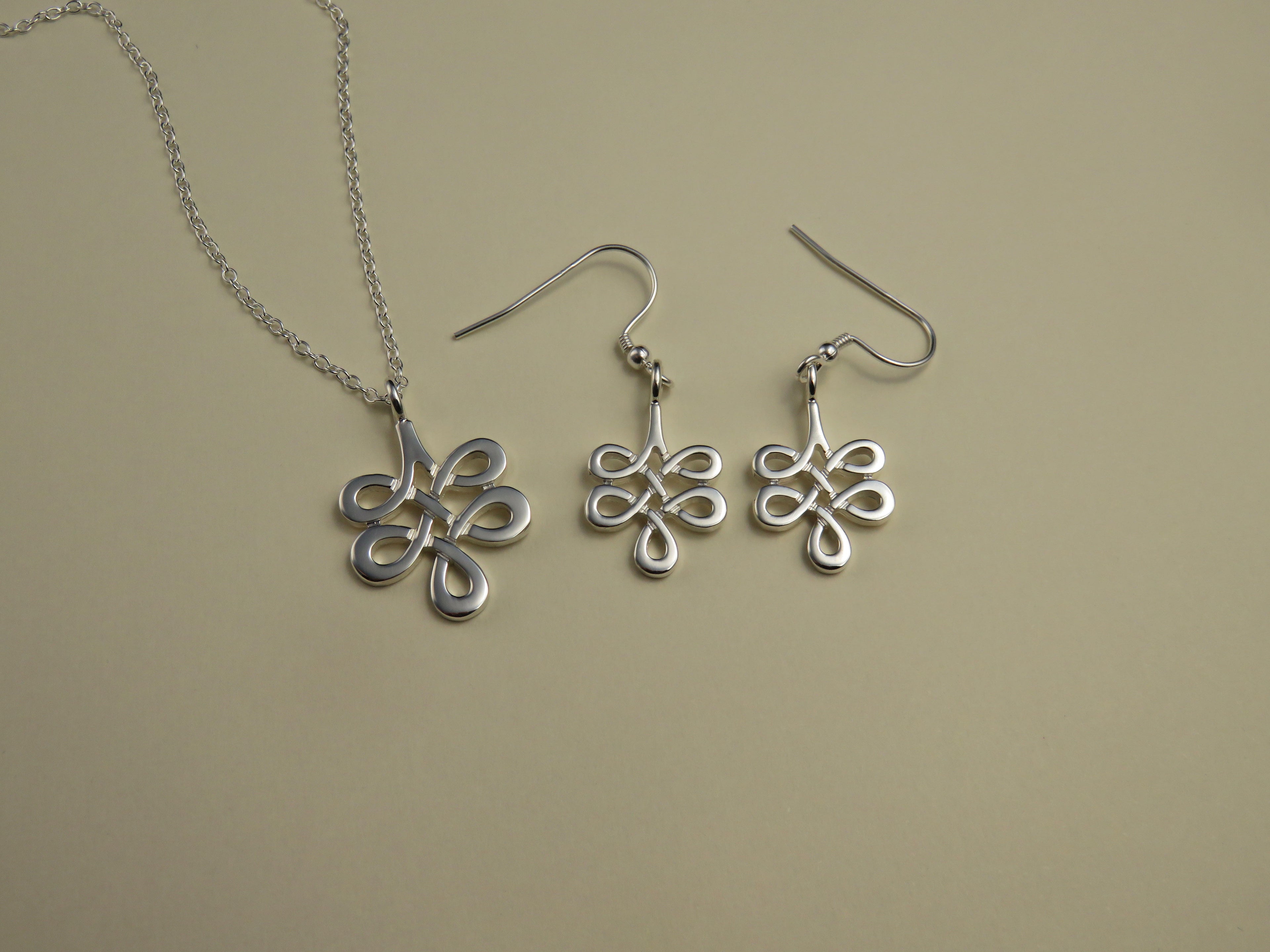 Celtic Knotwork silver pendant and earrings