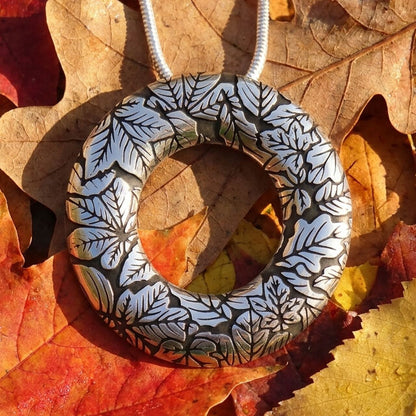 Circle of Autumn silver leaf pendant necklace