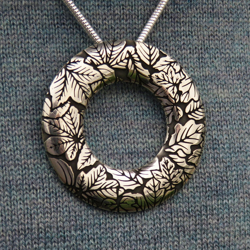 Circle of Autumn silver leaf pendant necklace