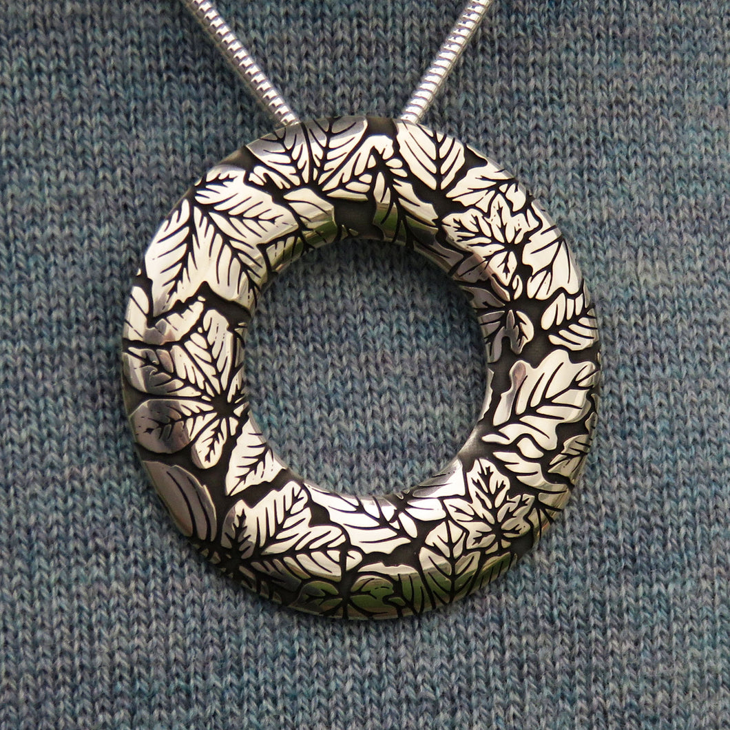 Circle of Autumn silver leaf pendant necklace