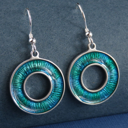 Colours of the Sea enamel silver dangle earrings