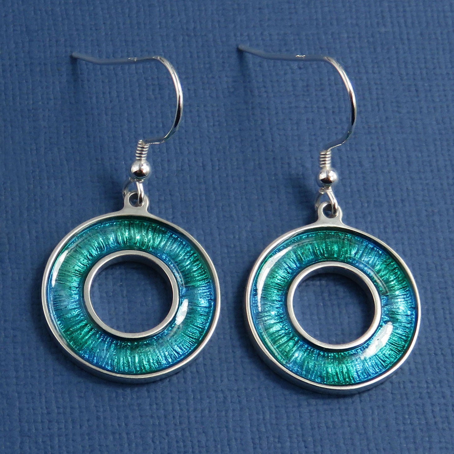 Colours of the Sea enamel silver dangle earrings