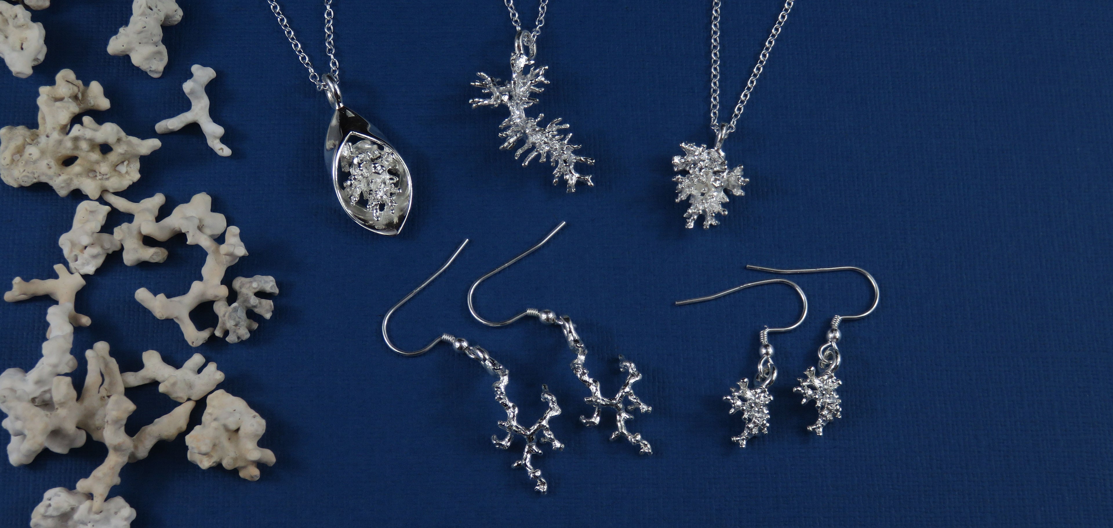 Coral Beach silver pendant necklaces and earrings