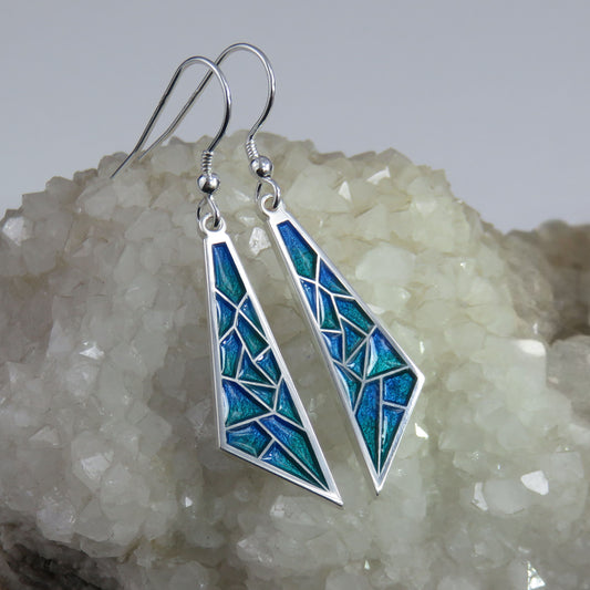 Crystals enamel silver dangle earrings