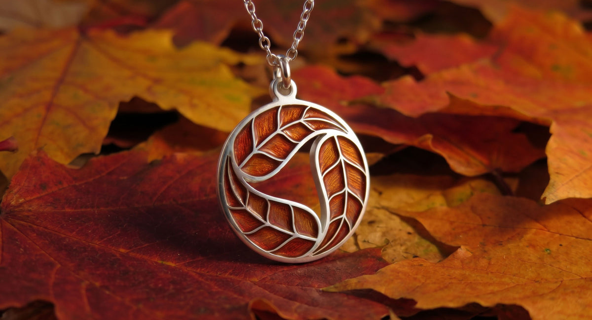 Dancing Leaves enamel silver pendant necklace