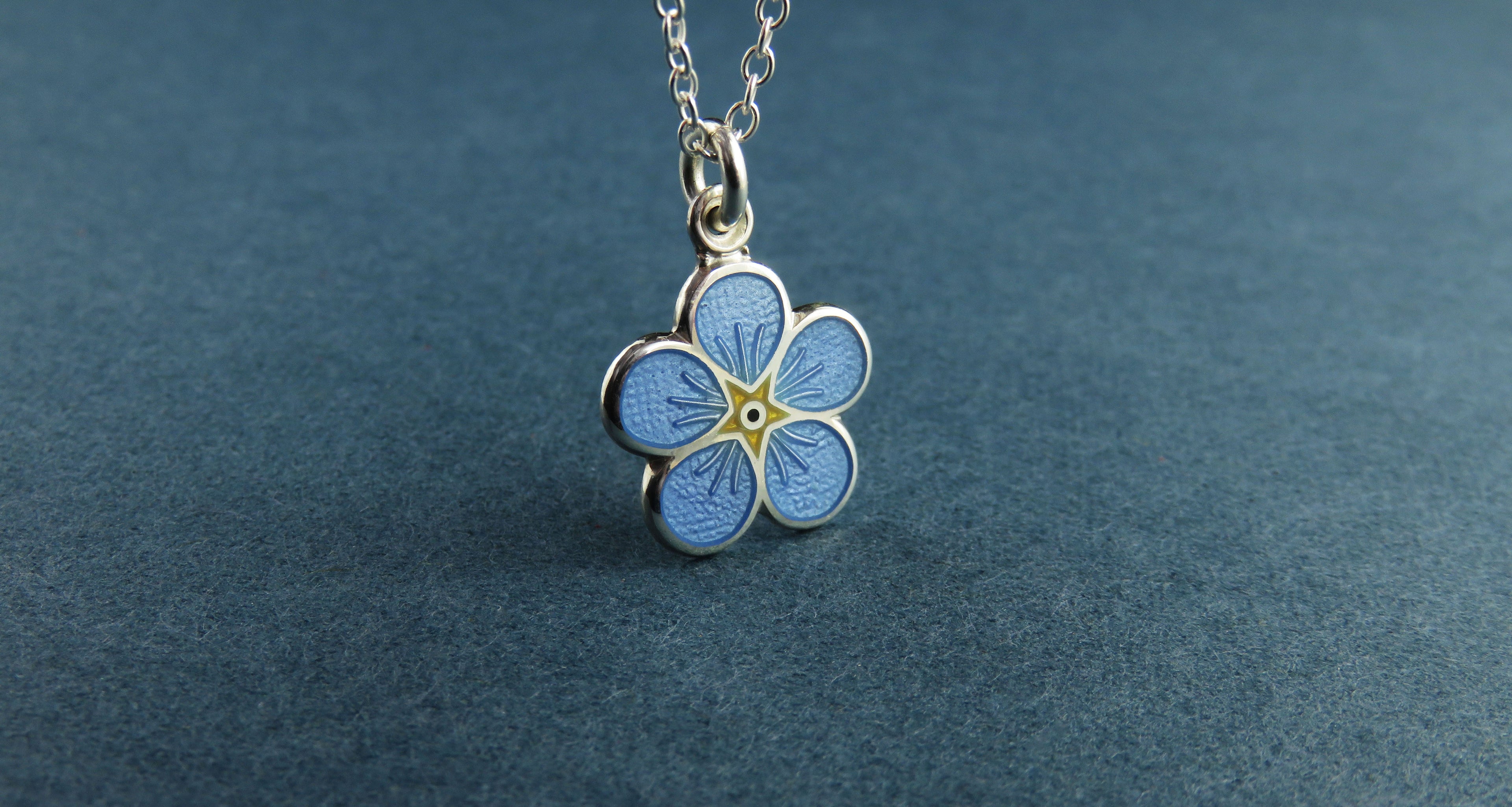 Forget-me-not enamel silver pendant necklace