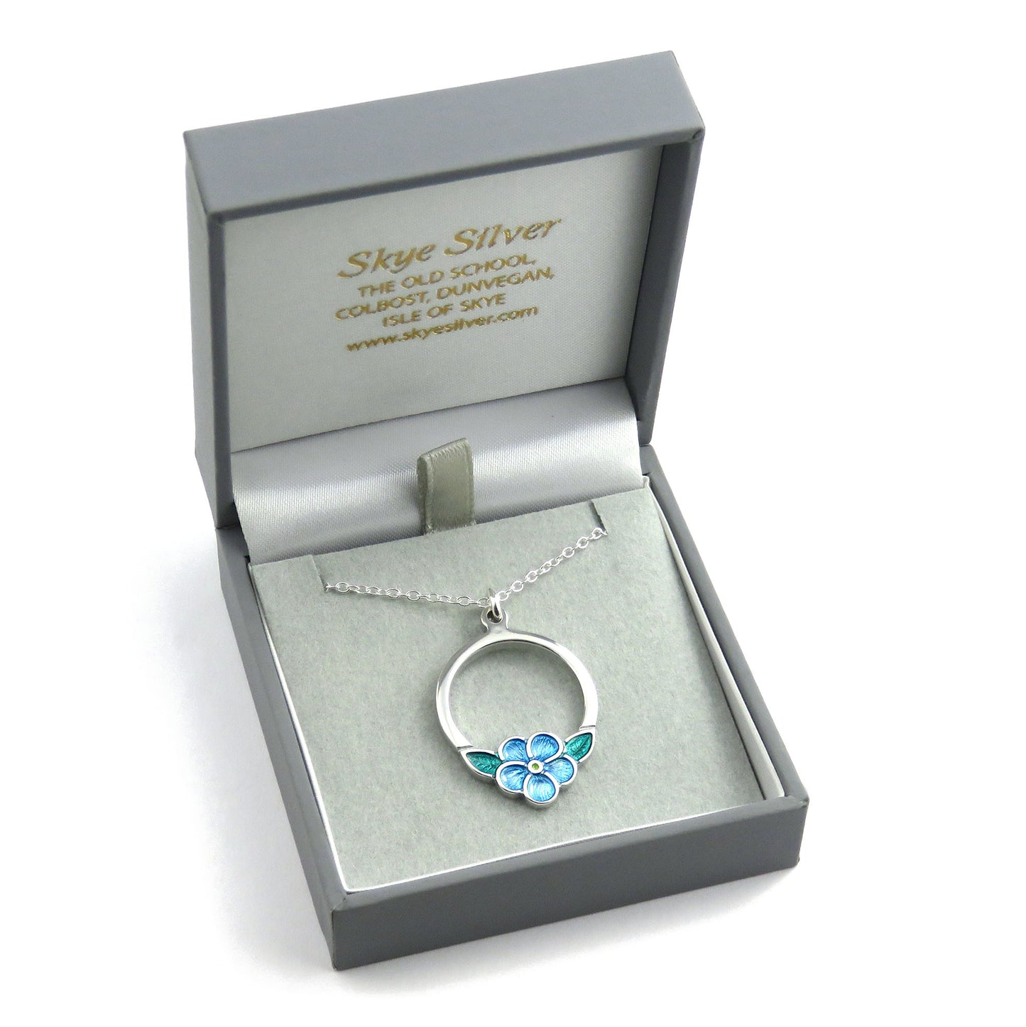 Forget-Me-Not flower Hoop enamel silver pendant necklace