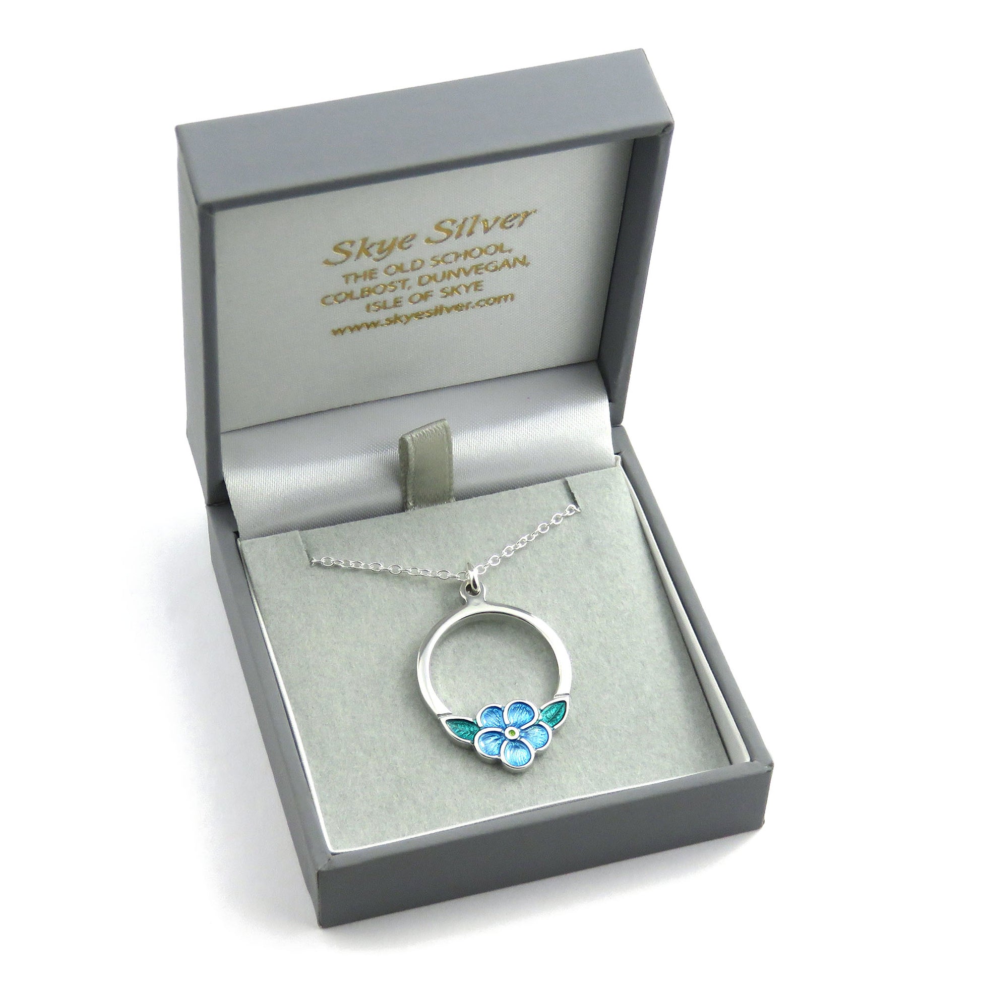 Forget-Me-Not flower Hoop enamel silver pendant necklace