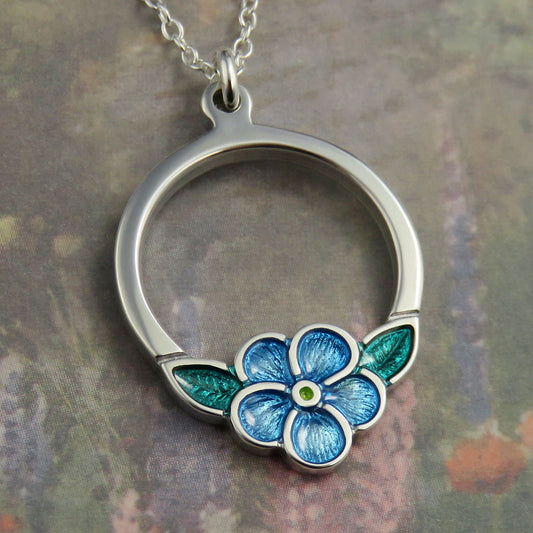 Forget-Me-Not flower Hoop enamel silver pendant necklace