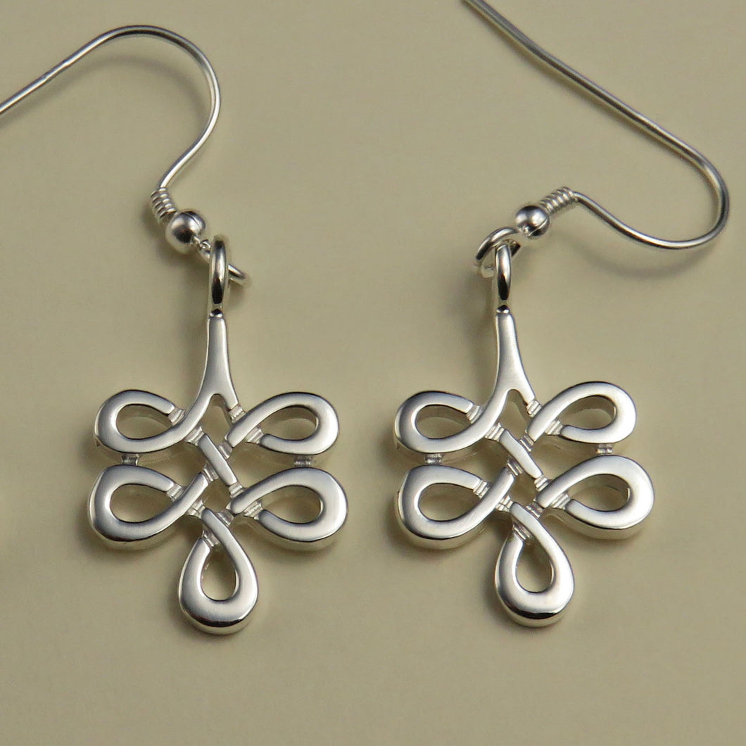 Knotwork drop silver dangle earrings