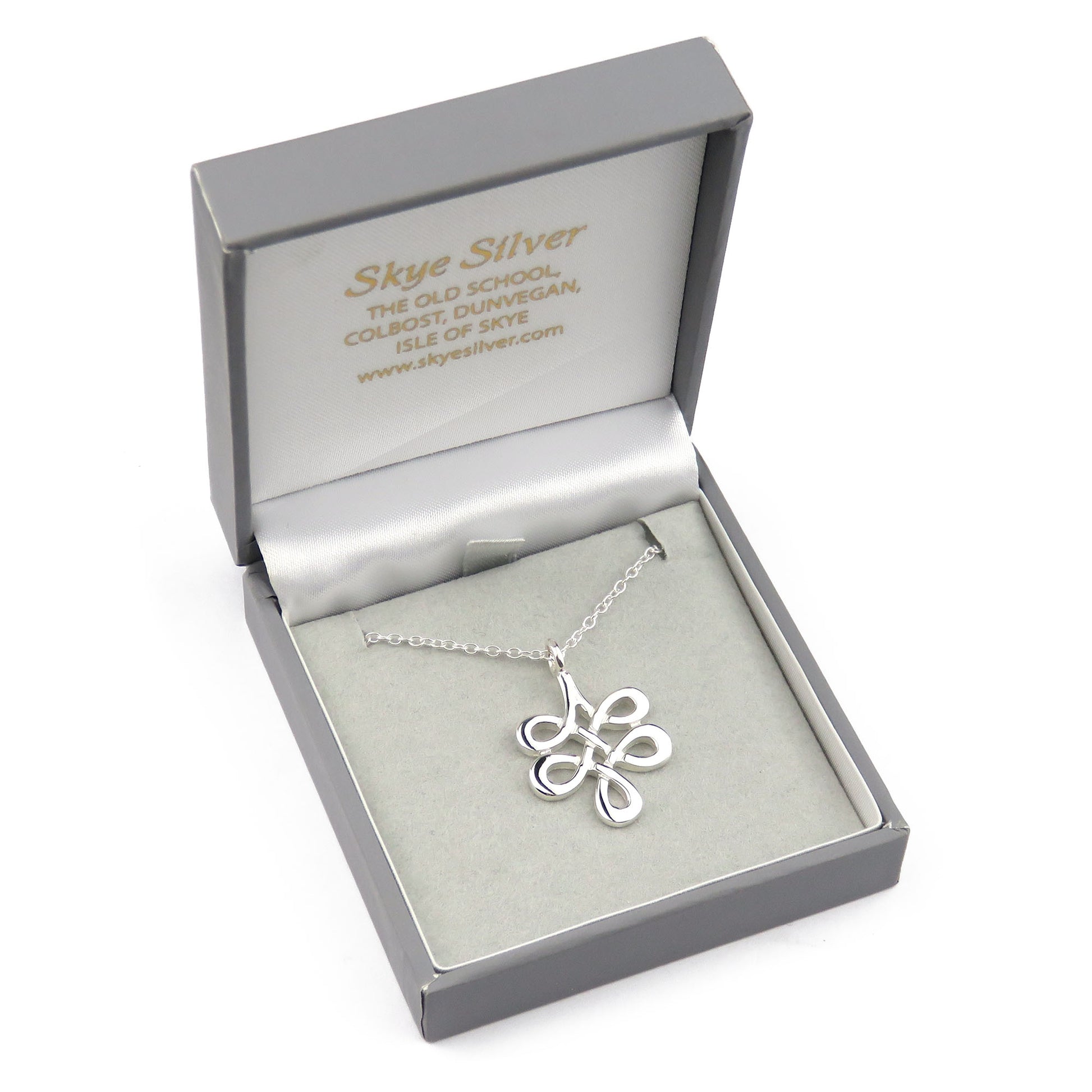 Knotwork drop silver pendant necklace