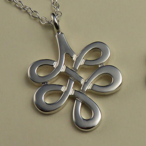 Knotwork drop silver pendant necklace