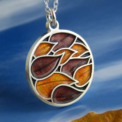 Leaves in the Wind enamel silver pendant necklace