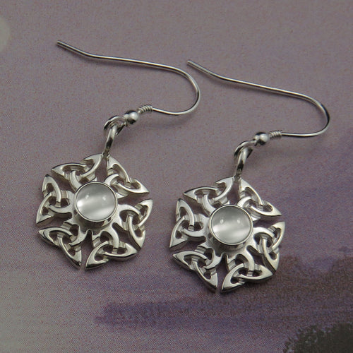 Moonstone birthstone Celtic knotwork silver dangle earrings