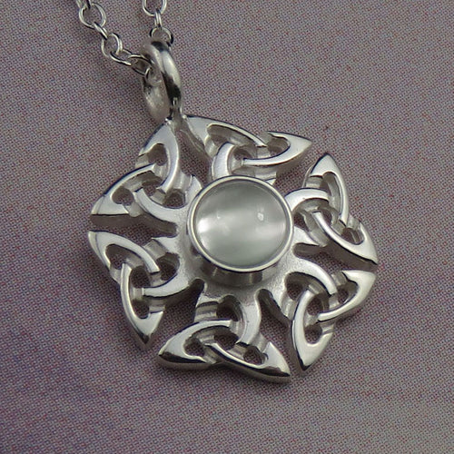 Moonstone birthstone Celtic knotwork silver pendant necklace
