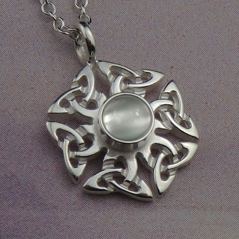Moonstone birthstone Celtic knotwork silver pendant necklace