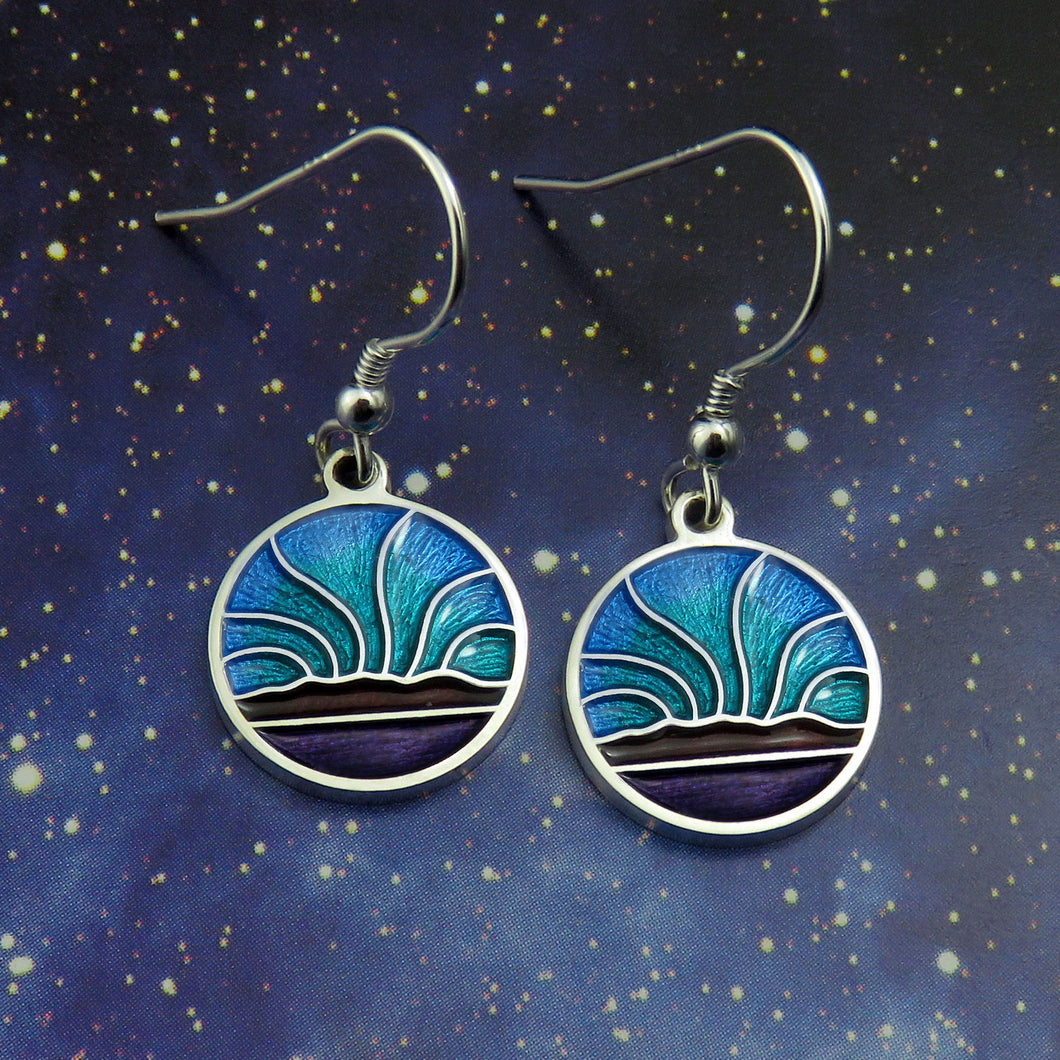 Northern Lights enamel silver dangle earrings