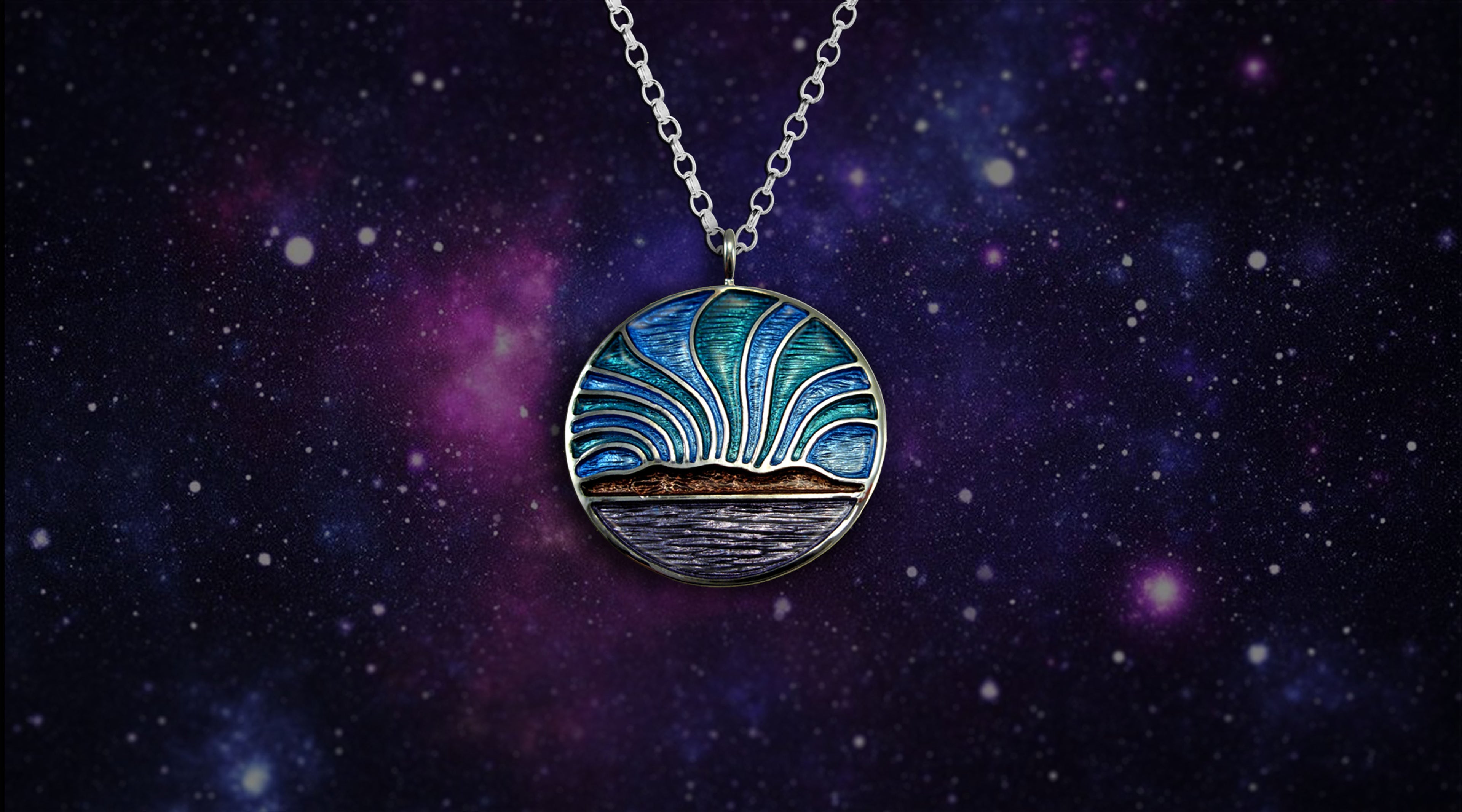 Northern Lights enamel silver pendant necklace