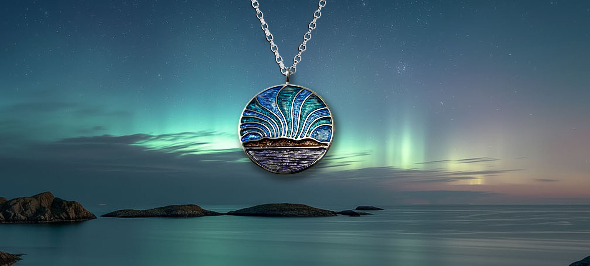 Northern Lights enamel silver pendant necklace