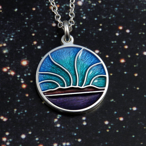 Northern Lights small enamel silver pendant necklace