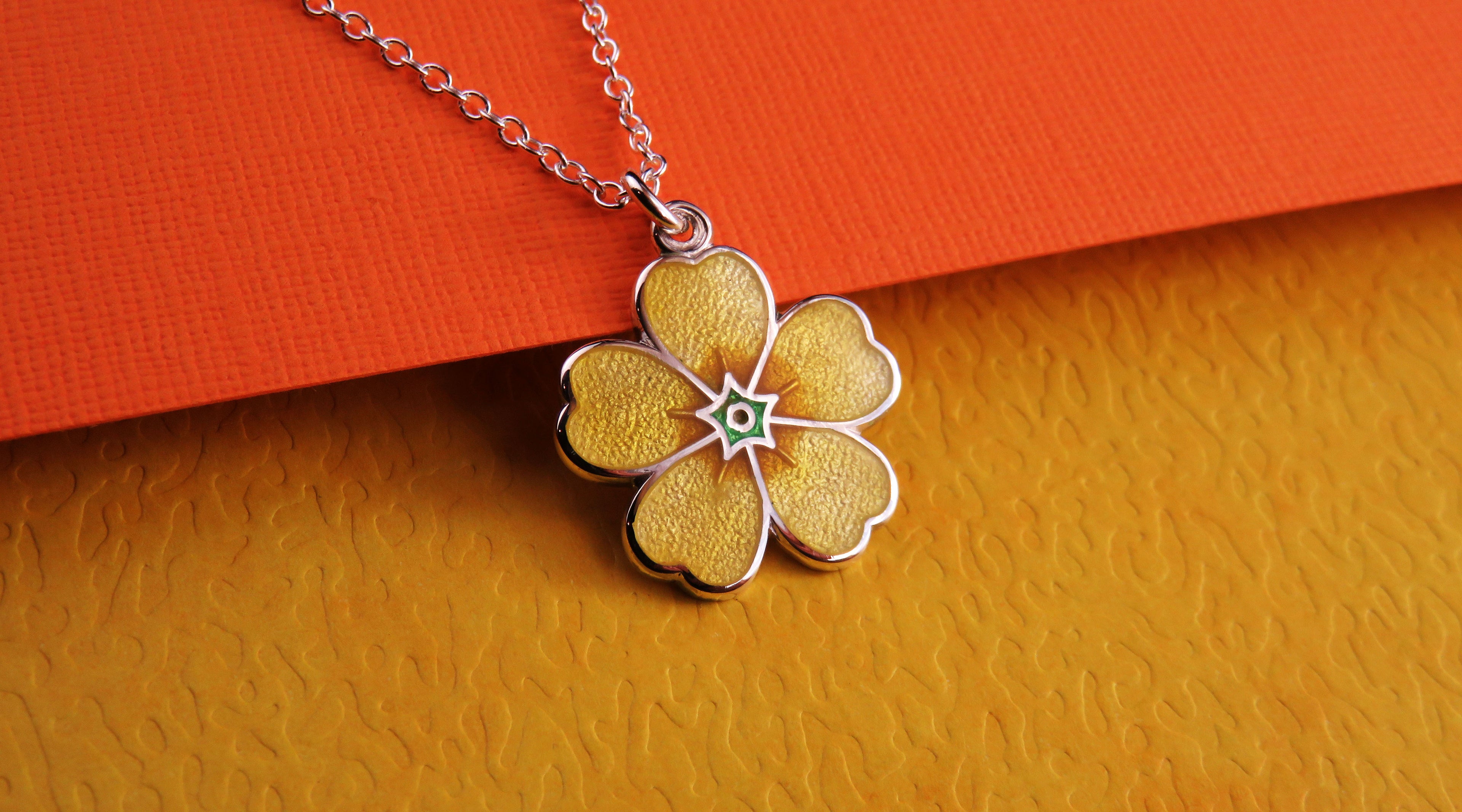 Primroses for Spring enamel silver flower pendant necklace