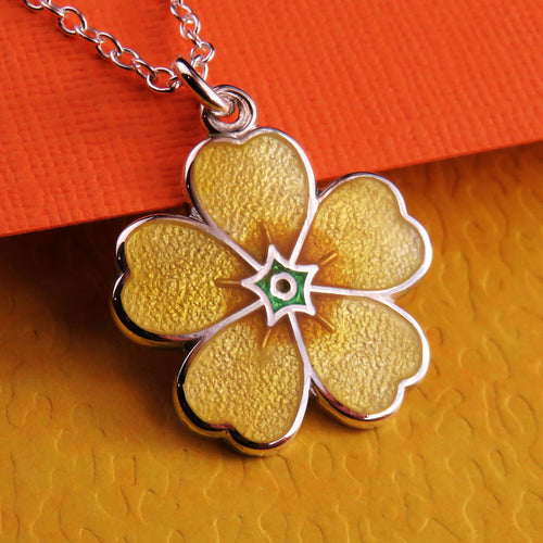 Primroses for Spring silver enamel pendant necklace