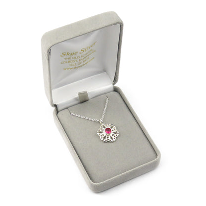 Ruby birthstone Celtic knotwork silver pendant necklace