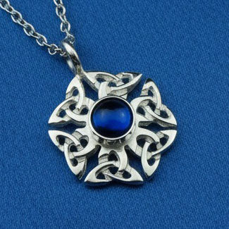 Sapphire (synthetic) birthstone Celtic knotwork silver pendant necklace