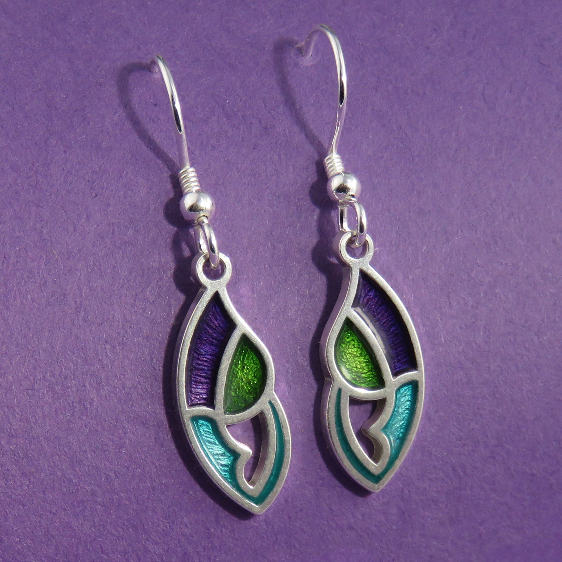 Scotland's Thistle Baby enamel silver dangle earrings