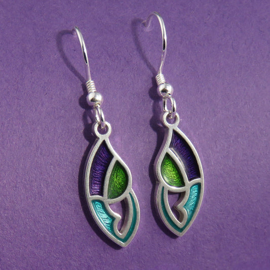 Scotland's Thistle Baby enamel silver dangle earrings