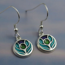 Scotland's Thistle enamel silver dangle earrings