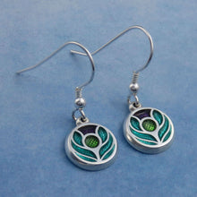 Scotland's Thistle enamel silver dangle earrings