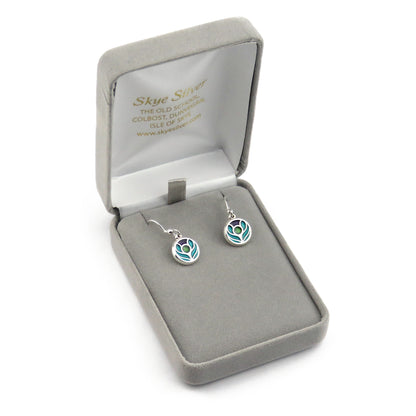 Scotland's Thistle enamel silver dangle earrings