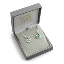 Scotland's Thistle enamel silver dangle earrings with sparkly green Cubic Zirconia stone