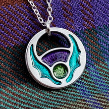 Scotland's Thistle enamel silver pendant necklace in a hoop design