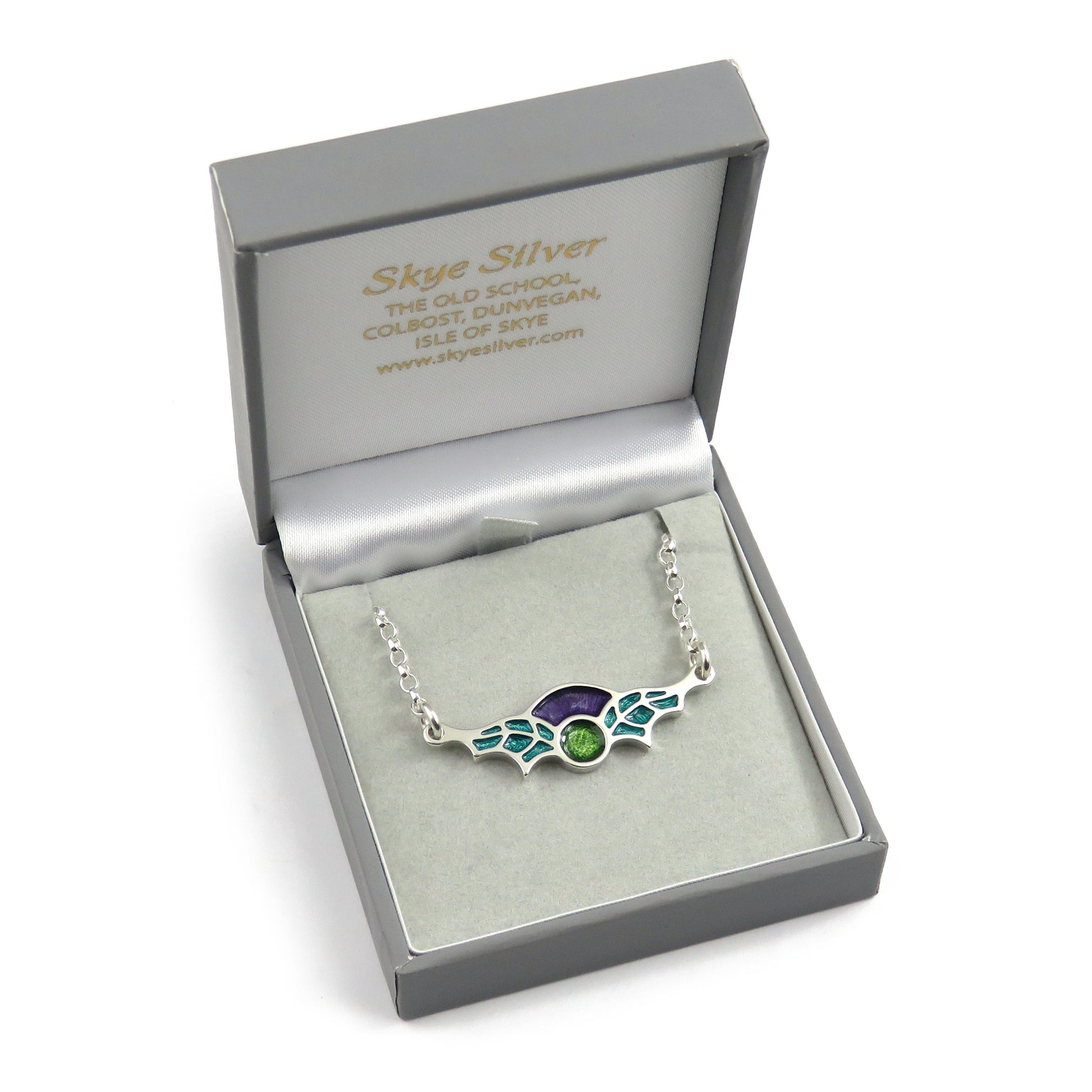 Scotland's Thistle enamel silver necklace