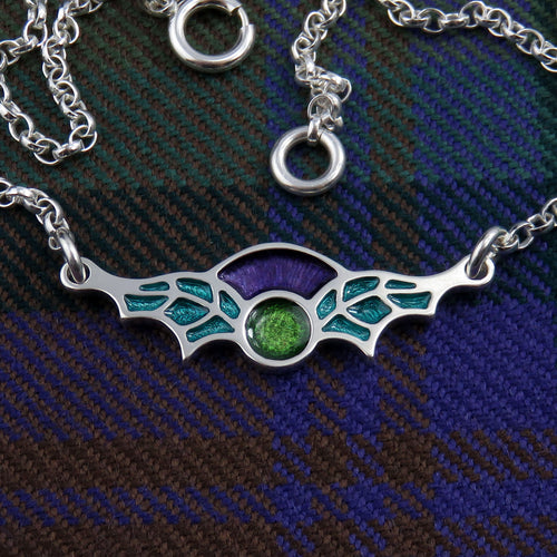 Scotland's Thistle enamel silver necklace