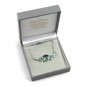 Scotland's Thistle enamel silver necklace