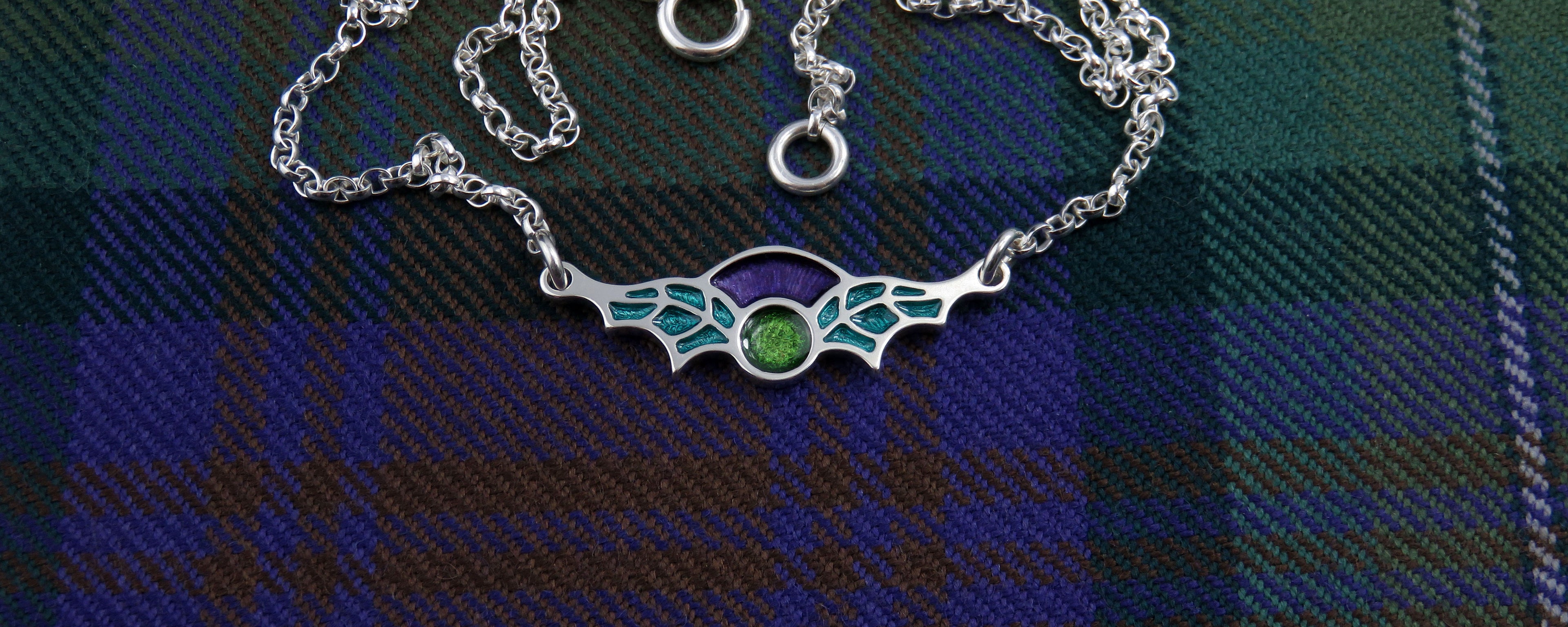 Scotland's Thistle enamel silver necklace