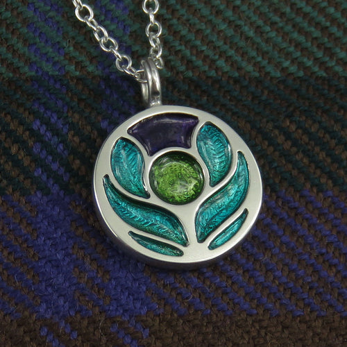 Scotland's Thistle enamel silver pendant necklace