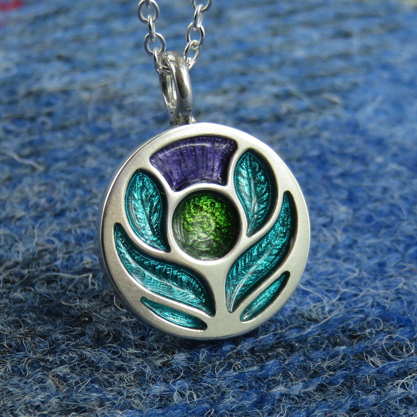 Scotland's Thistle enamel silver pendant necklace