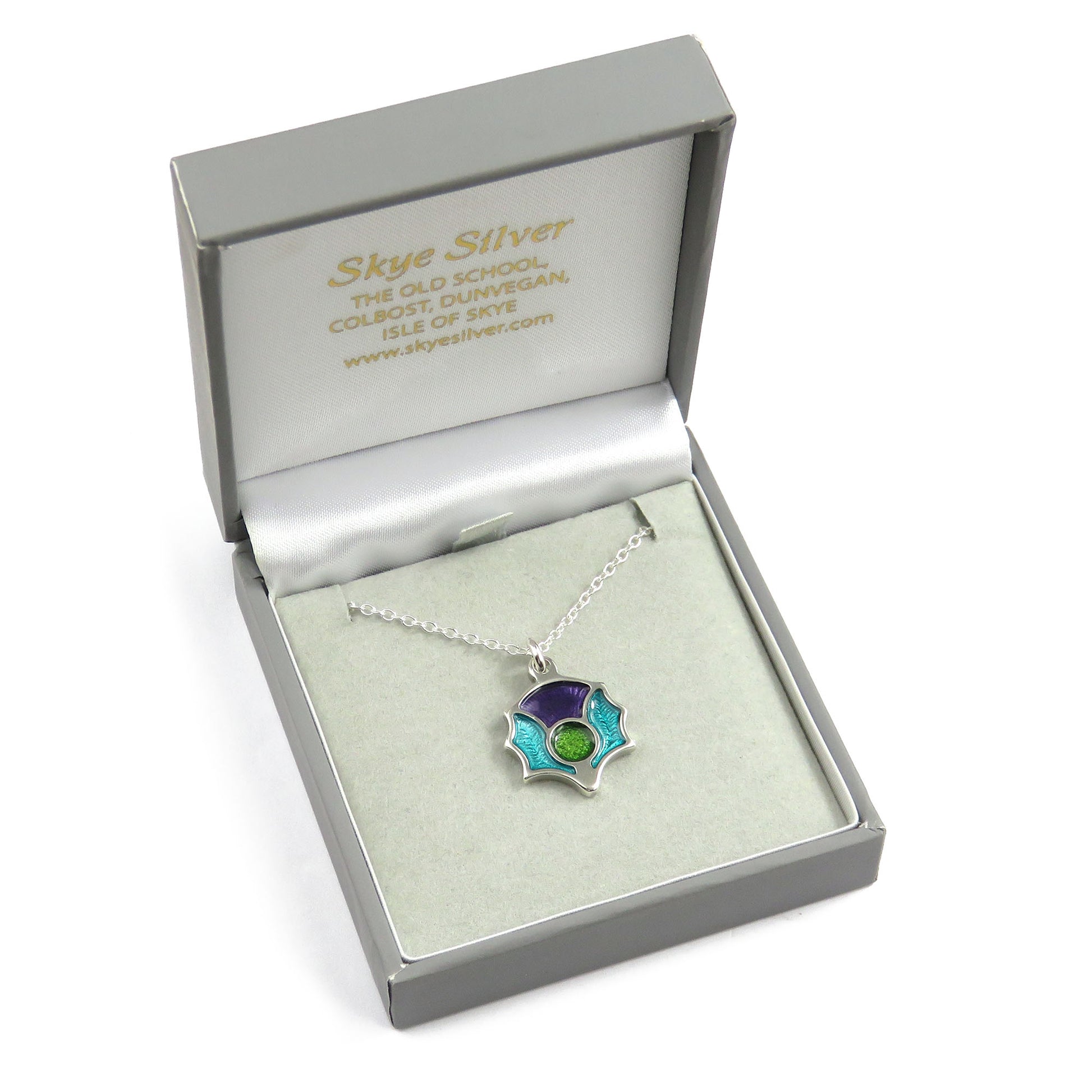 Scotland's Thistle enamel silver pendant necklace
