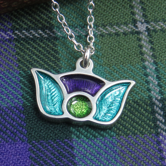 Scotland's Thistle enamel silver pendant necklace