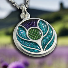 Scotland's Thistle enamel silver pendant necklace - bigger version