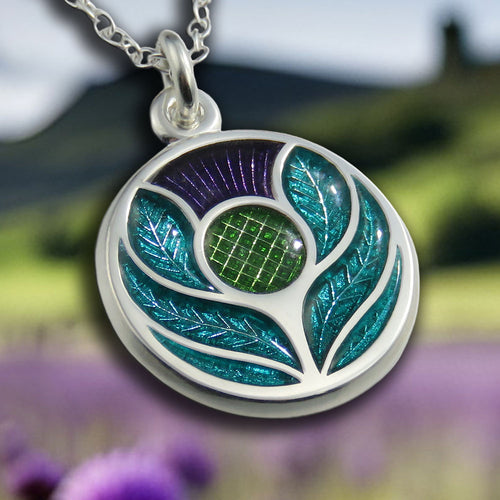 Scotland's Thistle enamel silver pendant necklace - bigger version