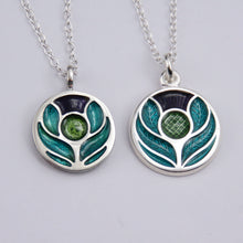 Scotland's Thistle enamel silver pendant necklace - comparison of sizes