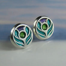 Scotland's Thistle enamel silver stud earrings