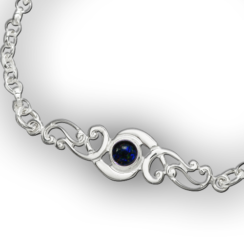 Scroll silver birthstone bracelet - Opal