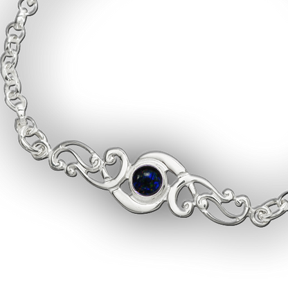 Scroll silver birthstone bracelet - Opal